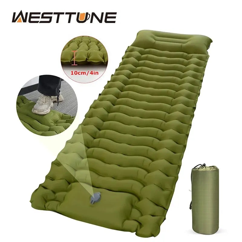 Colchón inflable de camping con almohada y bomba integrada | 10 cm de grosor, 190 × 65 cmColchonesSporting Goods > Outdoor Recreation > Camping & Hiking > Camp Furniture > Air Mattresses