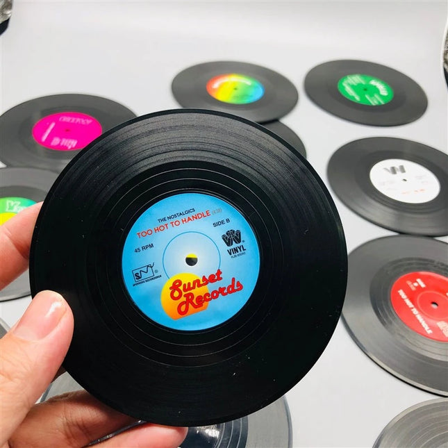 Retro coasters with vinyl record design, pack of 6 units