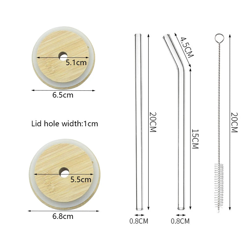 Vasos de cristal con tapa de bambú y pajita - Set de 4/6 unidadesVasosHome & Garden > Kitchen & Dining > Tableware > Drinkware > Tumblers