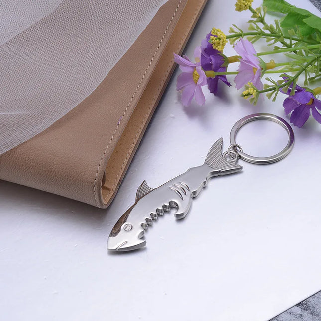 Shark shaped bottle opener keychain