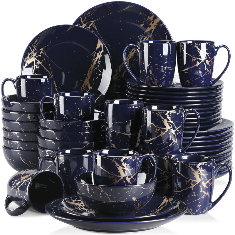 Juego de vajilla de porcelana azul marino con diseño dorado | 16/32/48 piezasVajillas completasHome & Garden > Kitchen & Dining > Tableware > Dinnerware > Dinnerware Sets