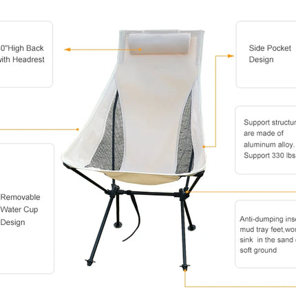 Portable folding chair with headrest