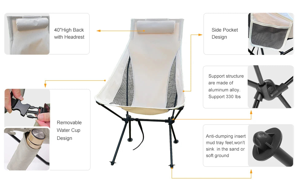 Chaise pliante portable avec appui-tête