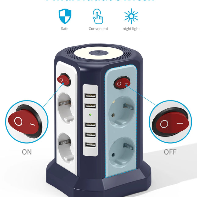 Torre de enchufes 8 tomas + 5 USB con interruptores individuales | cable 3 mRegletasElectronics > Electronics Accessories > Power > Power Strips & Surge Suppressors