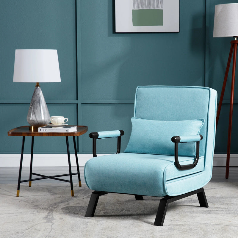 Sillón cama 3-en-1 plegable de lino | respaldo 5 posiciones, cojín extraíble y estructura metálica (150 kg)SillonesFurniture > Chairs > Chaises > Armless Chaises