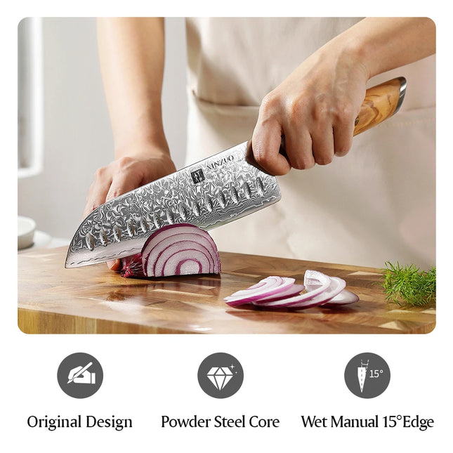 Santoku 7" cuchillo de cocina de acero Damasco 73 capas con mango de olivoCuchillosHome & Garden > Kitchen & Dining > Kitchen Tools & Utensils > Kitchen Knives > Santoku Knives