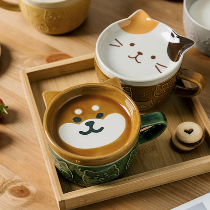 Taza de café de cerámica con dibujos de animales