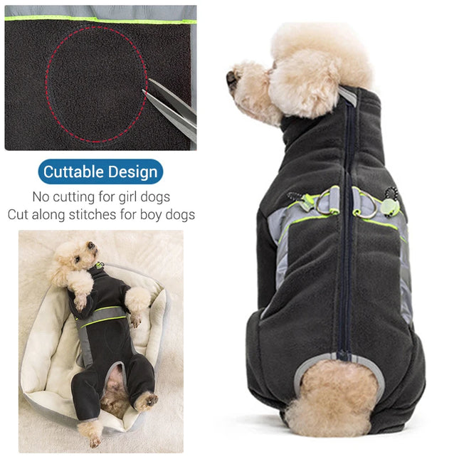 Reflective winter fleece pajamas for dogs