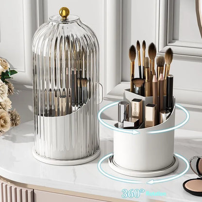 Soporte giratorio 360 ° para brochas de maquillaje con tapa