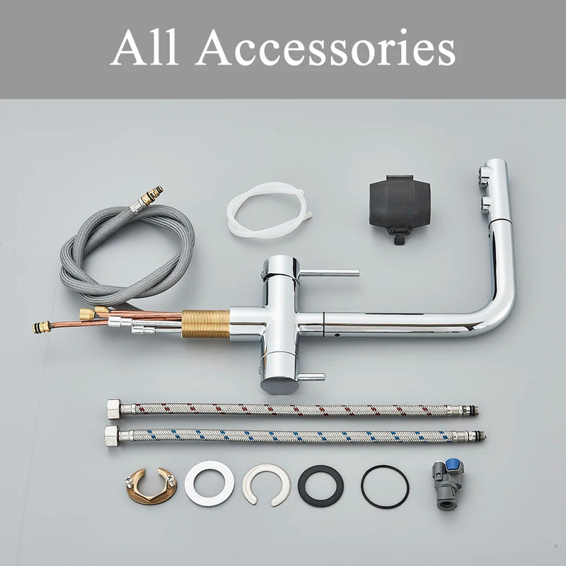 Grifo de cocina mezclador doble manija de latón cromado con filtro de agua 3-VíasGrifosHardware > Plumbing > Plumbing Fixtures > Faucets > Kitchen Sink Faucets