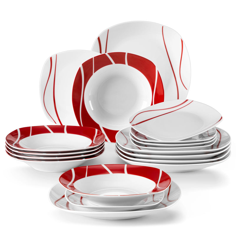 Vajilla de porcelana marfil con rayas rojas 18/30/36 piezas | servicio con platos, tazas y platillosVajillas completasHome & Garden > Kitchen & Dining > Tableware > Dinnerware > Dinnerware Sets