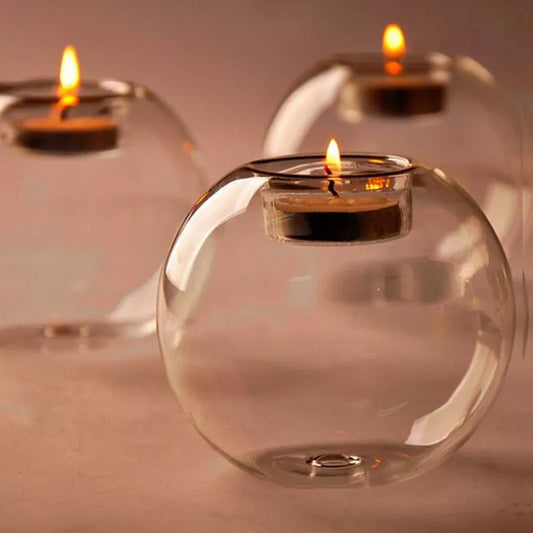 European Style Round Hollow Glass Candle Holder