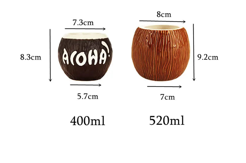 Jarras y vasos tiki de cerámica con inspiración hawaiana de 300 a 700 ml