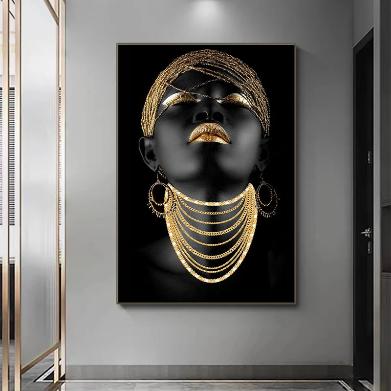 Impresión en lienzo de mujer africana con joyas doradasCuadrosHome & Garden > Decor > Artwork > Posters, Prints, & Visual Artwork > Posters