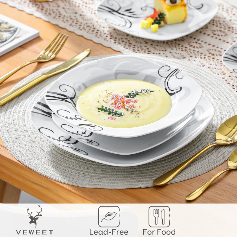 Juego de vajilla de porcelana 24/48 piezas con diseño negro | platos y cuencos aptos para lavavajillas y microondasVajillas completasHome & Garden > Kitchen & Dining > Tableware > Dinnerware > Dinnerware Sets