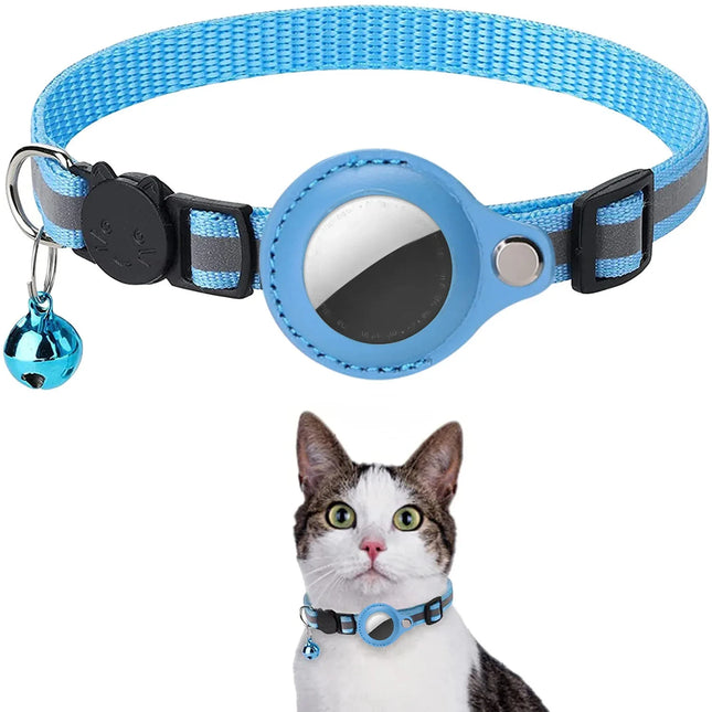 Collar with GPS holder and removable reflective strips for cats