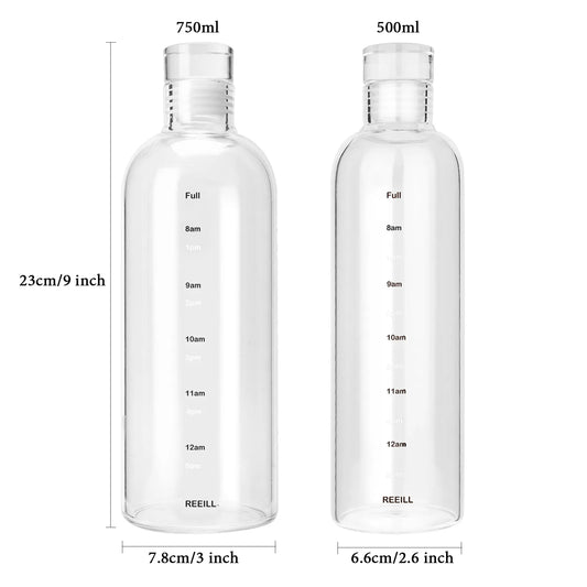 750ml capacity glass bottle with time markers with protective cover