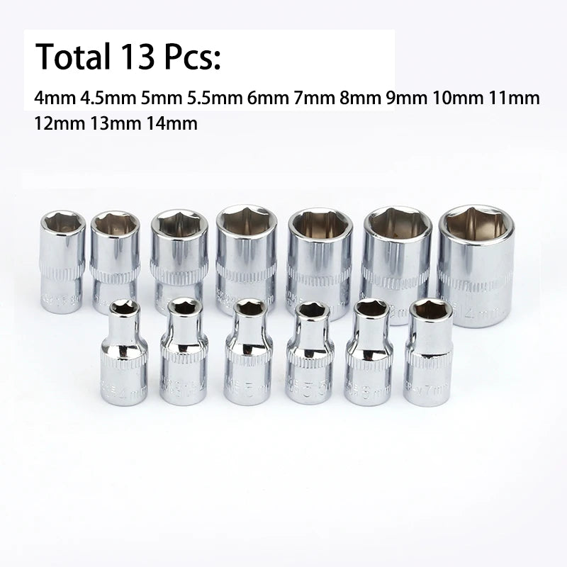 Juego de vasos para llave de impacto de 1/4" con 12 Puntas de 4 a 14mmLlaves de vasoHardware > Tool Accessories > Tool Sockets