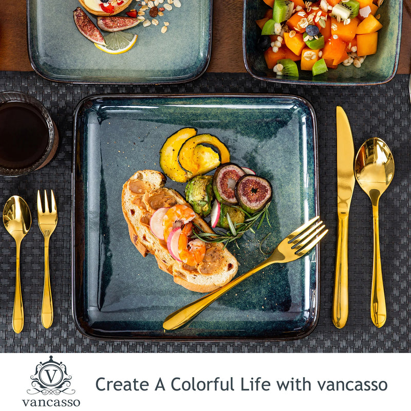 Vajilla Stern cuadrada 16 piezas | porcelana alta densidad con esmalte reactivo azul/verdeVajillas completasHome & Garden > Kitchen & Dining > Tableware > Dinnerware > Dinnerware Sets