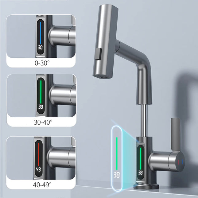 Grifo de lavabo con pantalla digital de temperatura y 3 modosGrifosHardware > Plumbing > Plumbing Fixtures > Faucets > Kitchen Sink Faucets