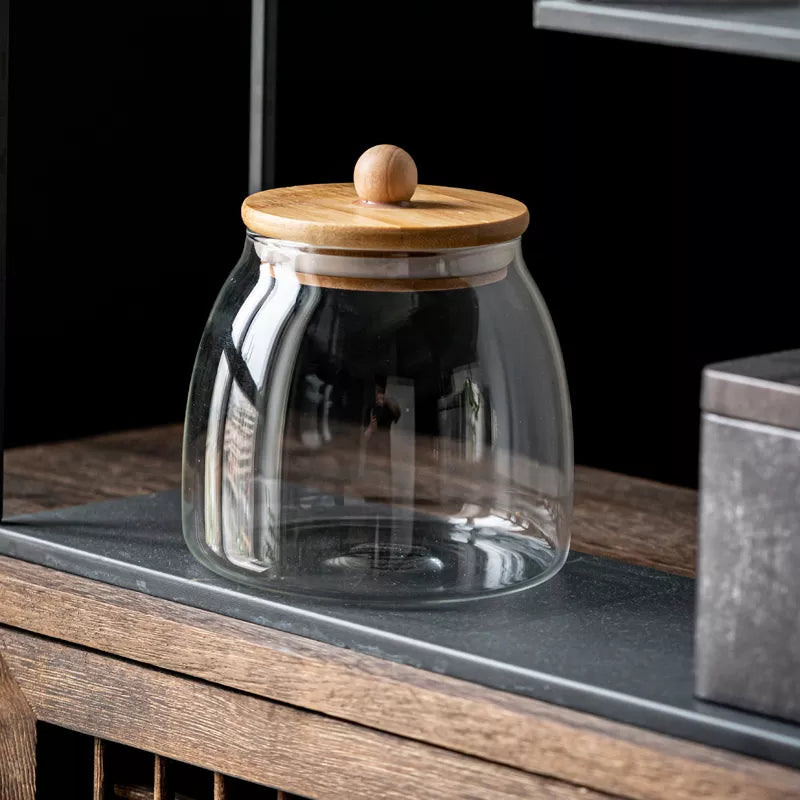 Sealed Spherical Glass Storage Jars with Cork and Bamboo Lids