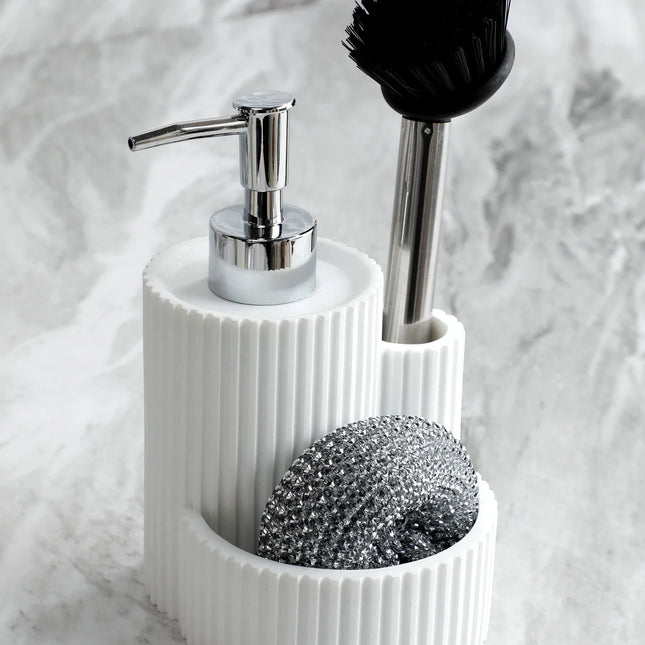 Dispensador de jabón de cocina 3 en 1 | Botella recargable con soporte para esponja y cepillo | Incluye esponja y cepilloDispensadores de jabónHome & Garden > Bathroom Accessories > Soap & Lotion Dispensers