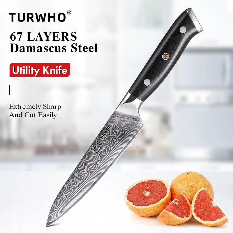 Cuchillo utilitario de 5 pulgadas de acero Damasco VG10 con mango G10CuchillosHome & Garden > Kitchen & Dining > Kitchen Tools & Utensils > Kitchen Knives