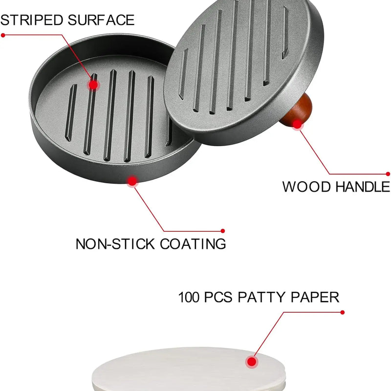 Prensa de hamburguesas antiadherente de acero inoxidableMoldes