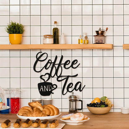 Letrero de metal de silueta de letras recortadas de café y té