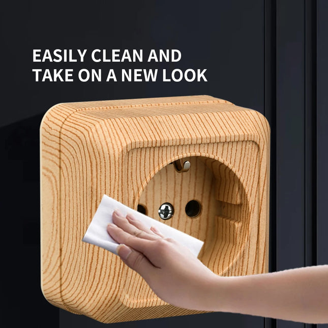 Enchufe de superficie con toma de tierra efecto madera (estándar UE 64×64 mm)EnchufesHardware > Power & Electrical Supplies > Power Outlets & Sockets > Wall Outlets