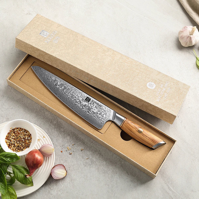 Cuchillo de chef 8,5" acero damasco 73 capas con mango de olivo y remaches de cobreCuchillosHome & Garden > Kitchen & Dining > Kitchen Tools & Utensils > Kitchen Knives