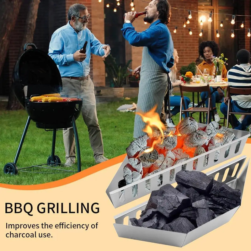 Set de 2 cestas para carbón de barbacoa | Accesorio metálico resistente, ventilación mejorada, 38,5×11×7,5 cmCestasHome & Garden > Kitchen & Dining > Kitchen Appliance Accessories > Outdoor Grill Accessories > Outdoor Grill Spits & Baskets > Outdoor Grill Baskets