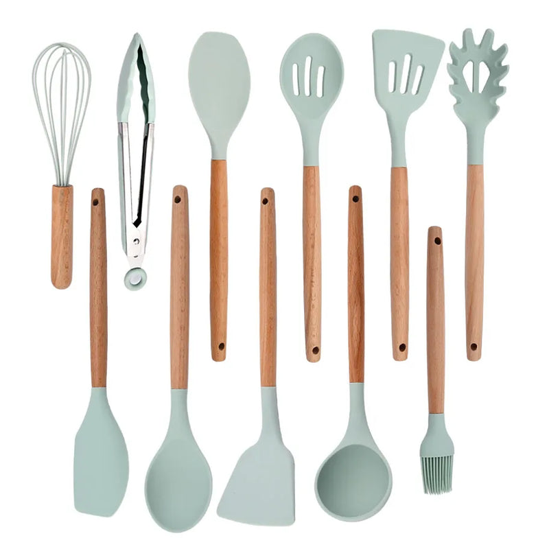 Juego de utensilios para cocina de silicona antiadherentes con mango de maderaUtensilios de cocinaHome & Garden > Kitchen & Dining > Kitchen Tools & Utensils > Kitchen Utensil Sets