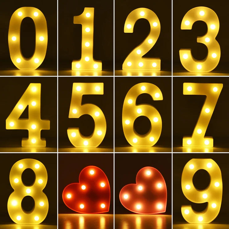 Decorative LED lights in the shape of white letters