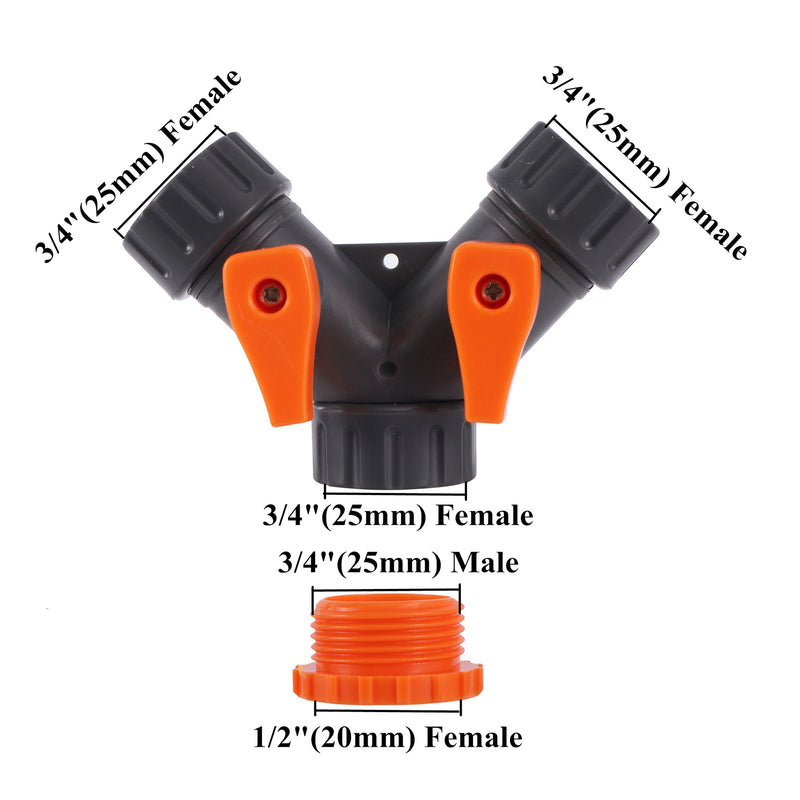 Divisor de agua Y ajustable para jardín 2 vías 3/4" y 1/2"Riego