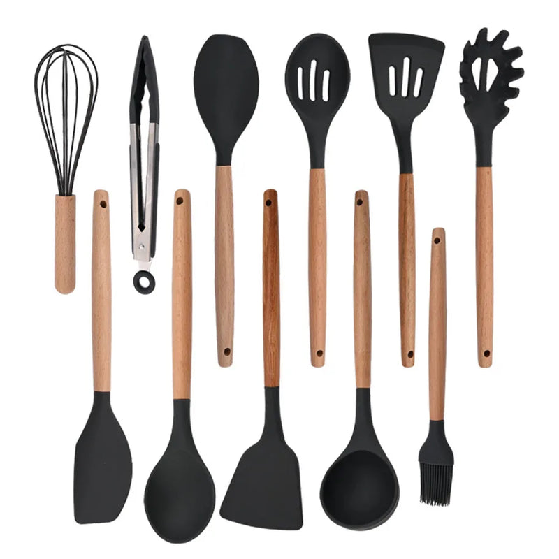 Juego de utensilios para cocina de silicona antiadherentes con mango de maderaUtensilios de cocinaHome & Garden > Kitchen & Dining > Kitchen Tools & Utensils > Kitchen Utensil Sets