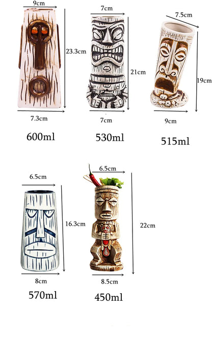 Jarras y vasos tiki de cerámica con inspiración hawaiana de 300 a 700 ml