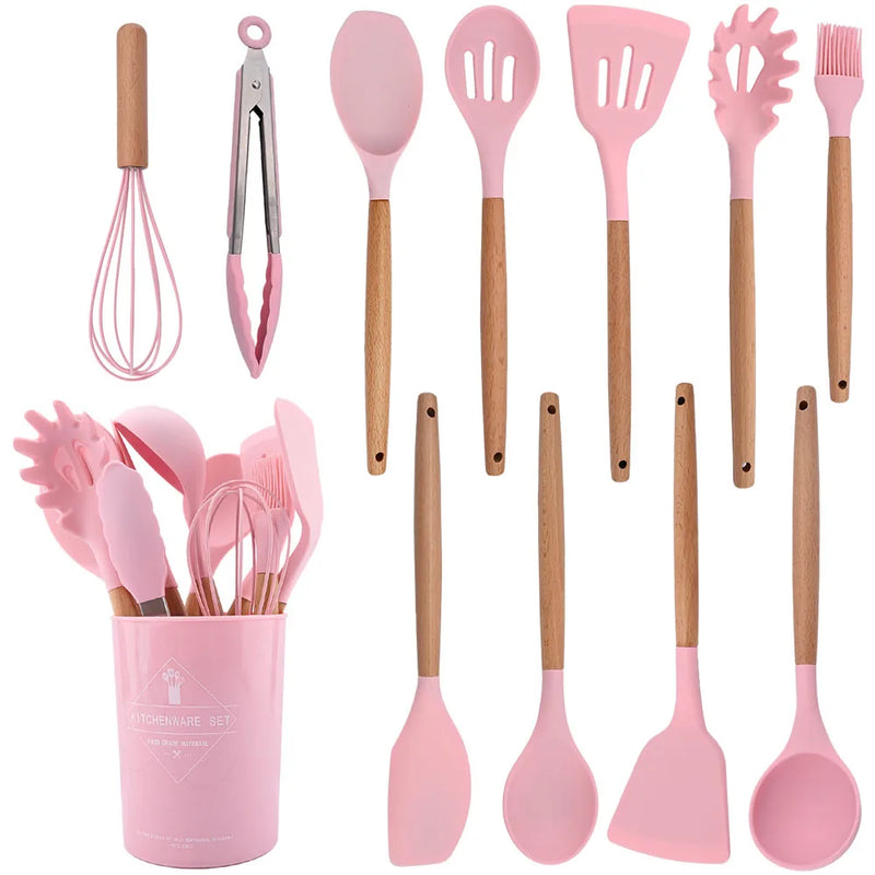 Juego de utensilios para cocina de silicona antiadherentes con mango de maderaUtensilios de cocinaHome & Garden > Kitchen & Dining > Kitchen Tools & Utensils > Kitchen Utensil Sets
