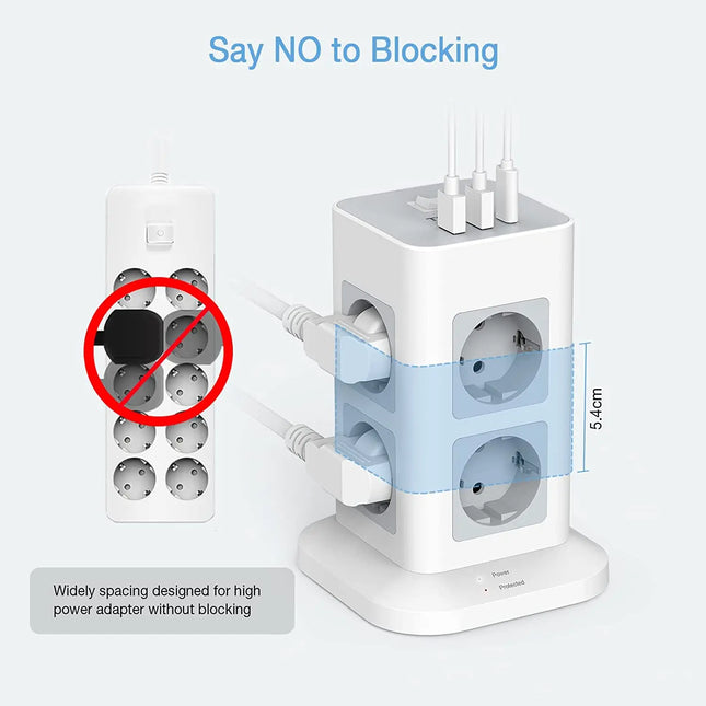 Regleta torre vertical 11 en 1 con protección contra sobretensiones (8 tomas + 2 USB-A + USB-C) cable 2 mRegletasElectronics > Electronics Accessories > Power > Power Strips & Surge Suppressors