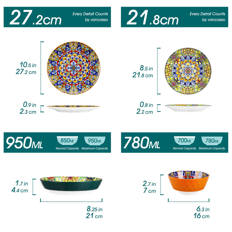 Vajilla boho de gres 24/48 piezas | platos (llano/postre) + cuenco cereales + cuenco pastaVajillas completasHome & Garden > Kitchen & Dining > Tableware > Dinnerware > Dinnerware Sets