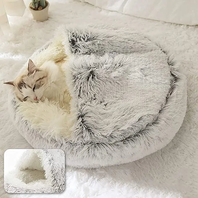 Cama tipo bolsillo de felpa larga de invierno para gatos