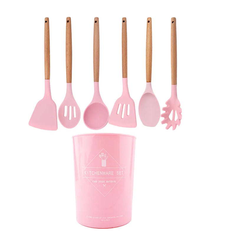 Juego de utensilios para cocina de silicona antiadherentes con mango de maderaUtensilios de cocinaHome & Garden > Kitchen & Dining > Kitchen Tools & Utensils > Kitchen Utensil Sets