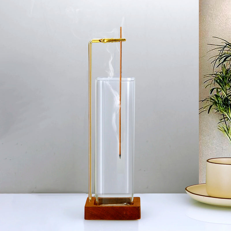 Porta inciensos de madera con bandeja de vidrio anticenizaAmbientadoresHome & Garden > Decor > Home Fragrance Accessories > Incense Holders