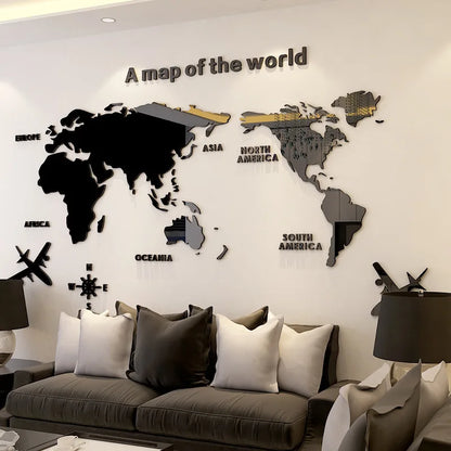 Pegatinas de pared acrílicas 3D con mapa del mundo