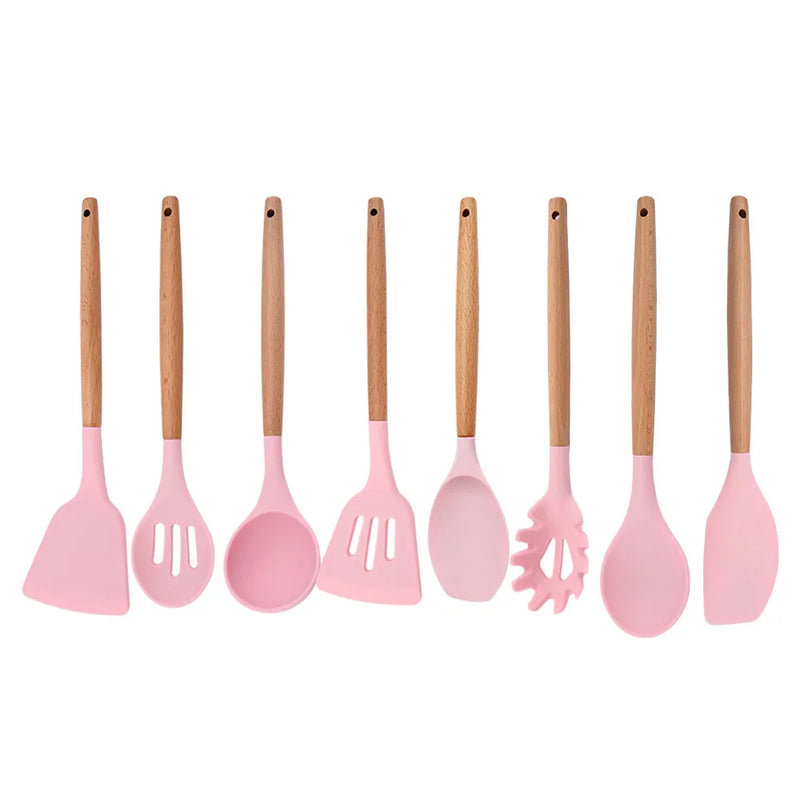 Juego de utensilios para cocina de silicona antiadherentes con mango de maderaUtensilios de cocinaHome & Garden > Kitchen & Dining > Kitchen Tools & Utensils > Kitchen Utensil Sets