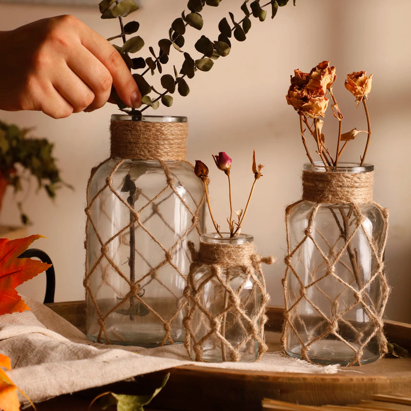Jarrón rústico de vidrio con cuerda de cáñamoJarronesHome & Garden > Decor > Vases