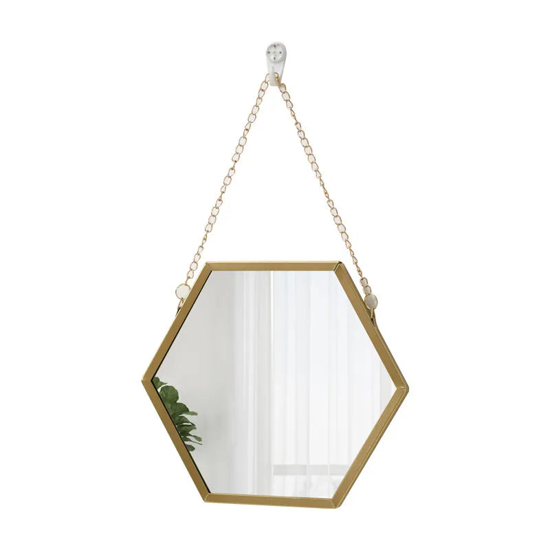 Miroir acrylique de forme géométrique avec chaîne suspendue