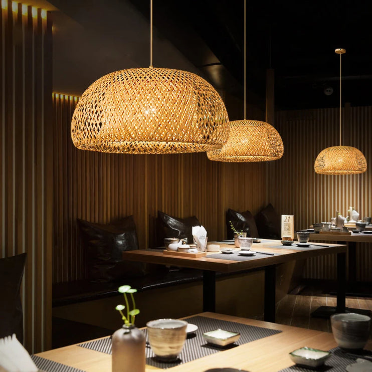 Oval bamboo pendant lamps