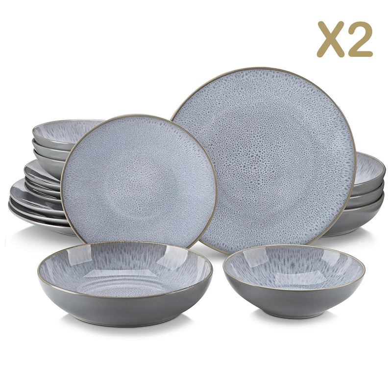 Vajilla de gres con relieve 16/32 piezas | plato llano, postre, hondo y cuenco (4/8 comensales)Vajillas completasHome & Garden > Kitchen & Dining > Tableware > Dinnerware > Dinnerware Sets