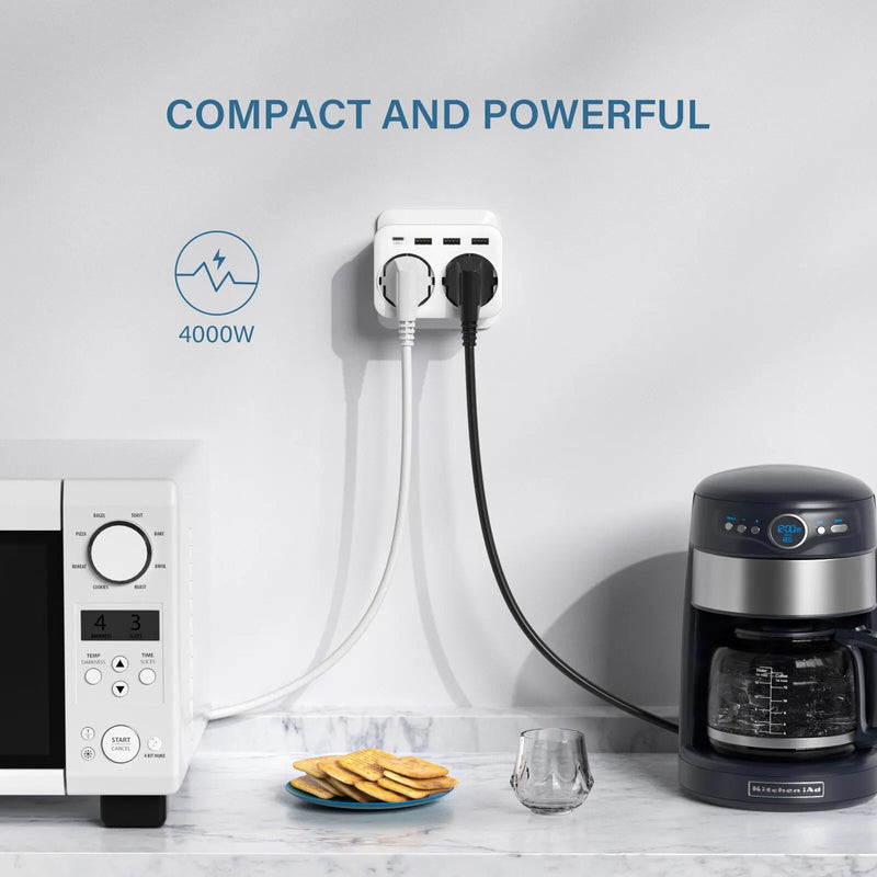 Extensor de enchufe de pared 6 en 1 (2 AC + 3 USB + USB-C) 4000 W 16 ARegletasElectronics > Electronics Accessories > Power > Power Strips & Surge Suppressors